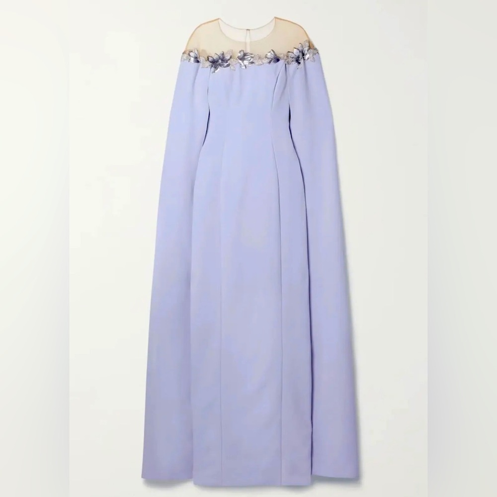 Marchesa Notte Illusion Cape Effect Crepe Gown Lilac Sequins 12